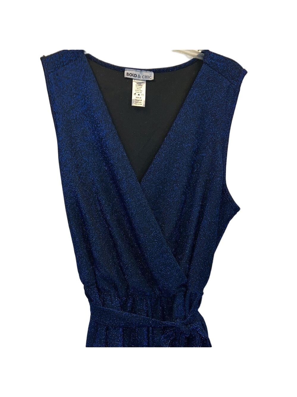 Bold & Chic Navy Blue “Sparkle”Sleeveless Jumpsuit, Plus Size 2X - Picture 5 of 10
